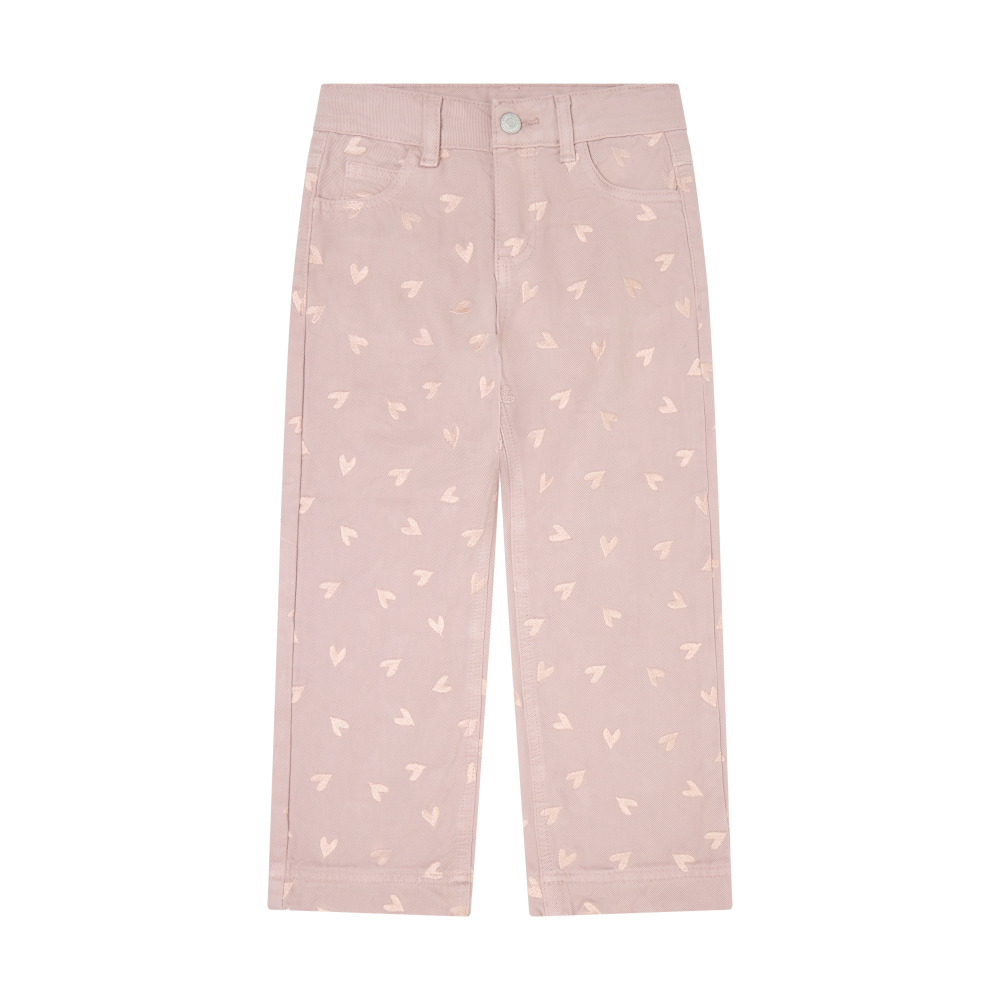 Minymo Heart Embroidered Twill Pants - Fawn