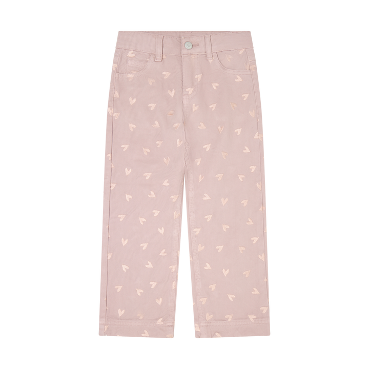 Minymo Heart Embroidered Twill Pants - Fawn
