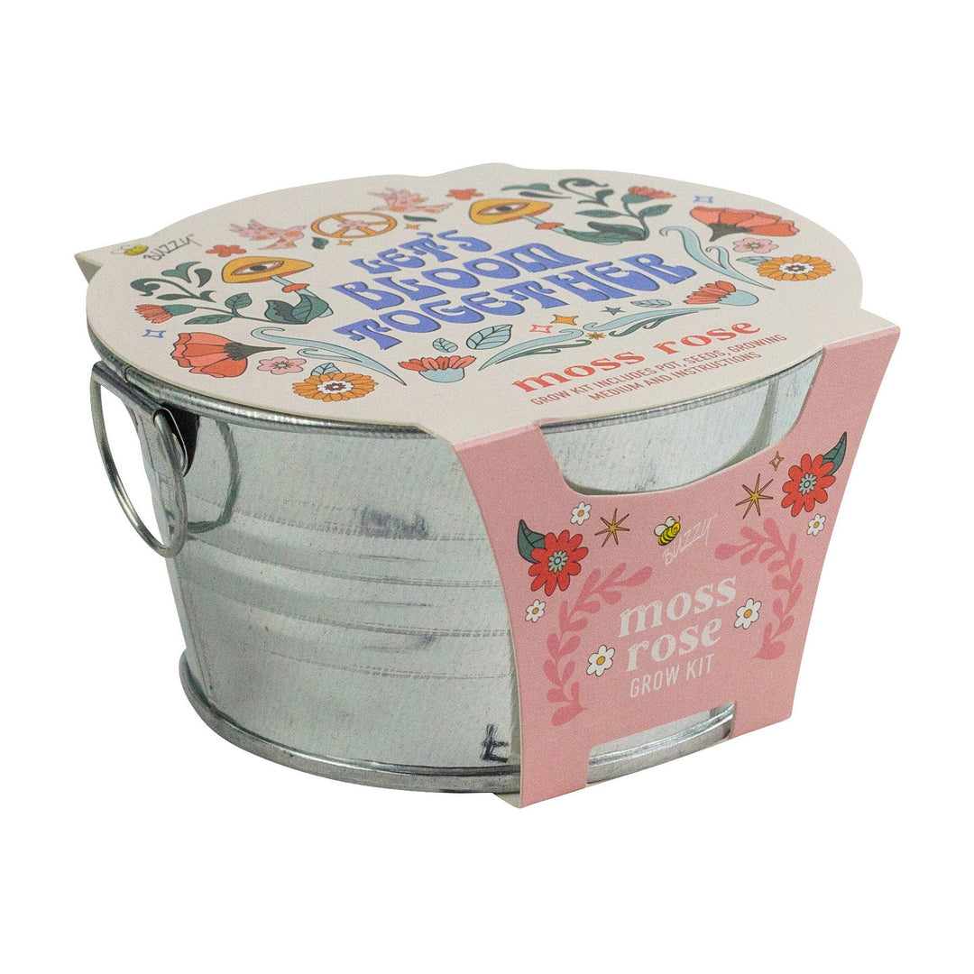 Buzzy Seeds Grow Gifts Mini Galvanized Basin Moss Rose Grow Kit – Indoor Gift