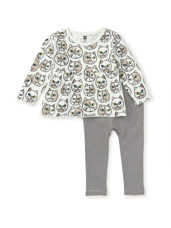 Tea Collection Peplum Top & Pants Baby Set - Highlands Lake Cat