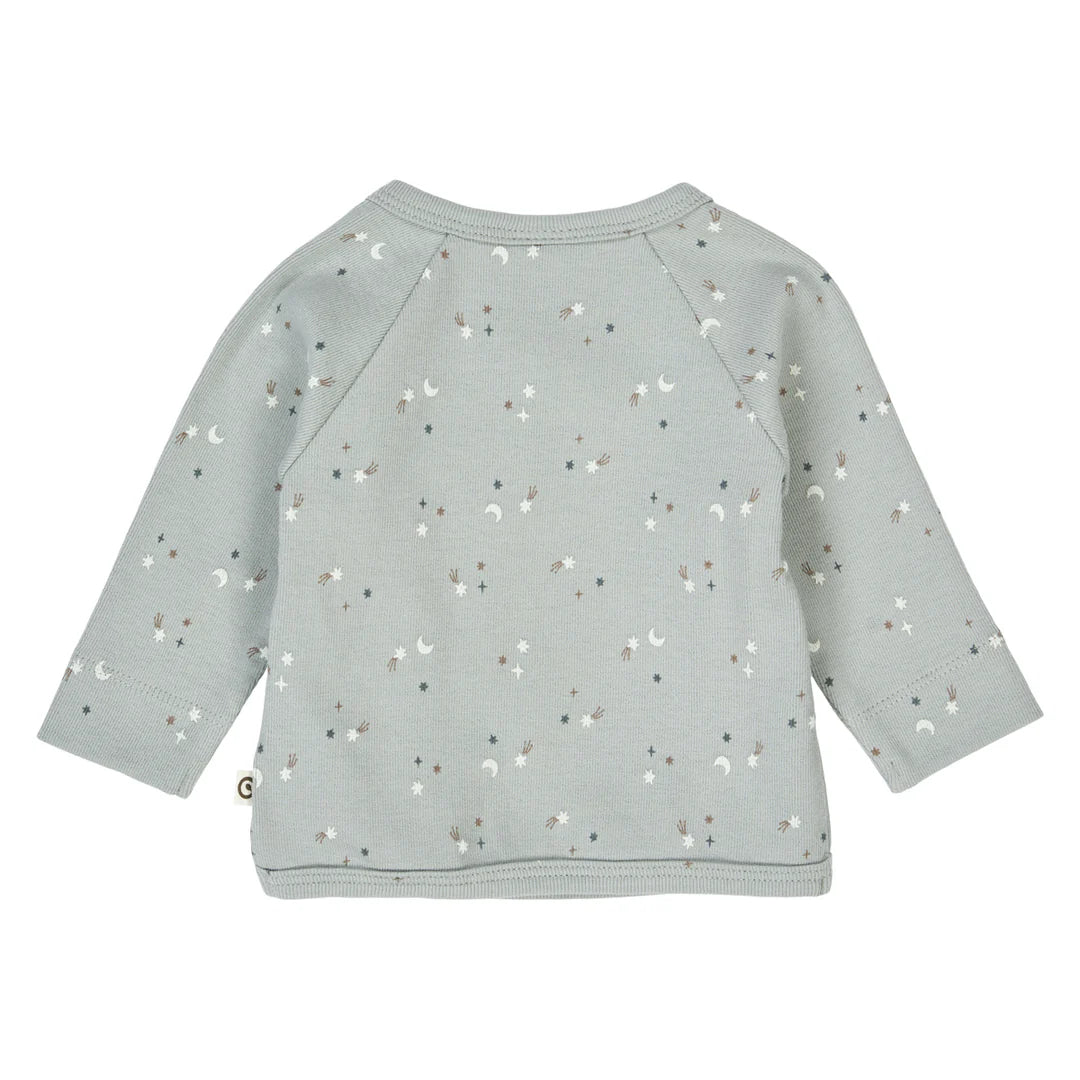 Mulsi By Green Cotton Stars Cardigan & Pants Set - Jasmin Blue/Walnut