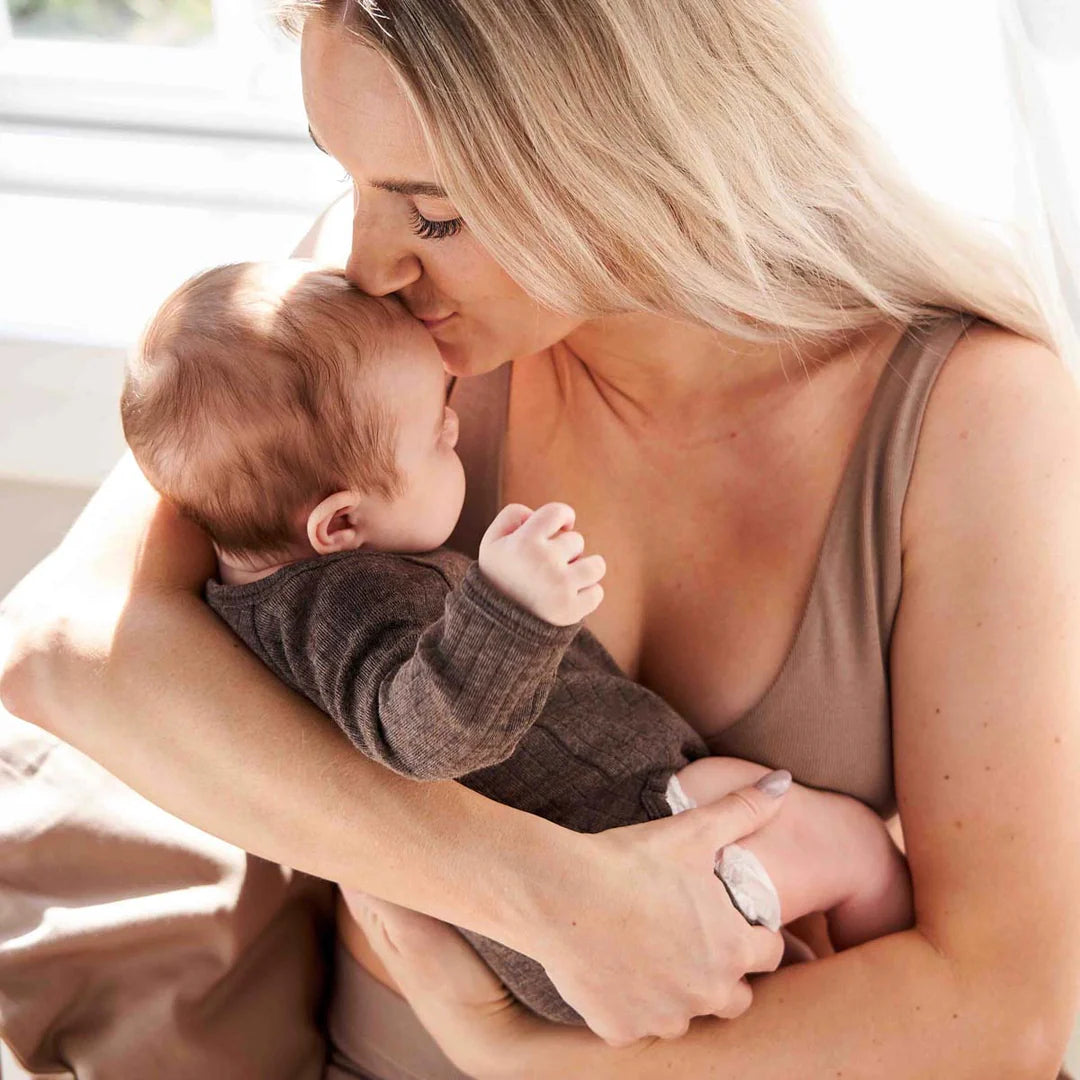 Musli By Green Cotton Woolly Rib Wrap Bodysuit - Walnut