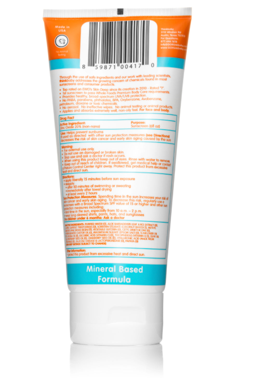 ThinkBaby Safe Sunscreen SPF 50+ (6oz) - Family Size