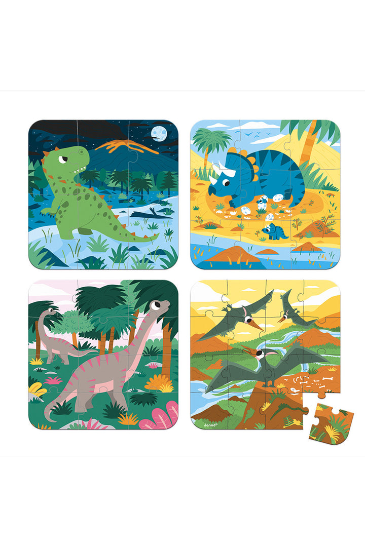 Janod Dinosaurs Set Of Four Progressively Difficult Puzzles
