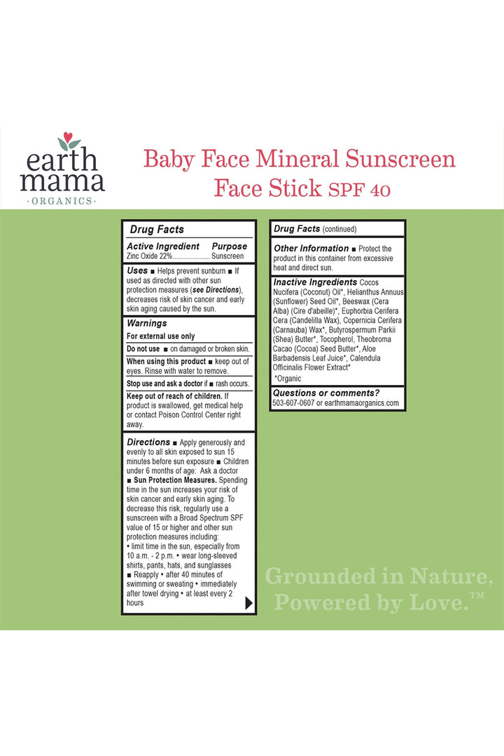 Earth Mama Baby Face Mineral Sunscreen SPF 40