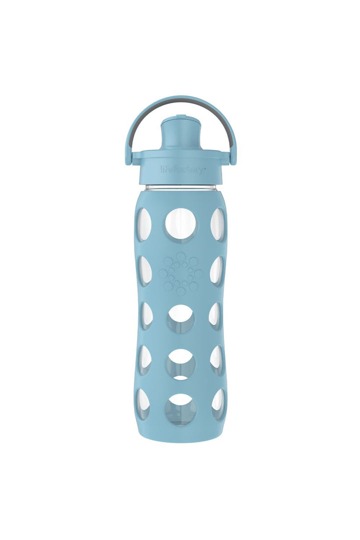 Lifefactory 22oz Glass Water Bottle With Silicone Sleeve & Active Cap: Denim