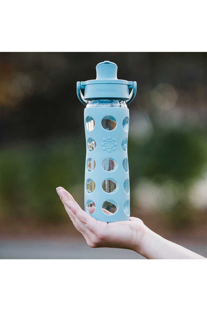 Lifefactory 22oz Glass Water Bottle With Silicone Sleeve & Active Cap: Denim