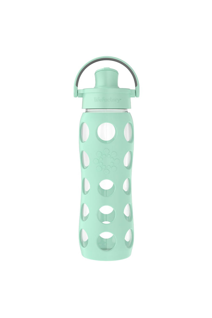 Lifefactory 22oz Glass Water Bottle With Silicone Sleeve & Active Cap: Mint