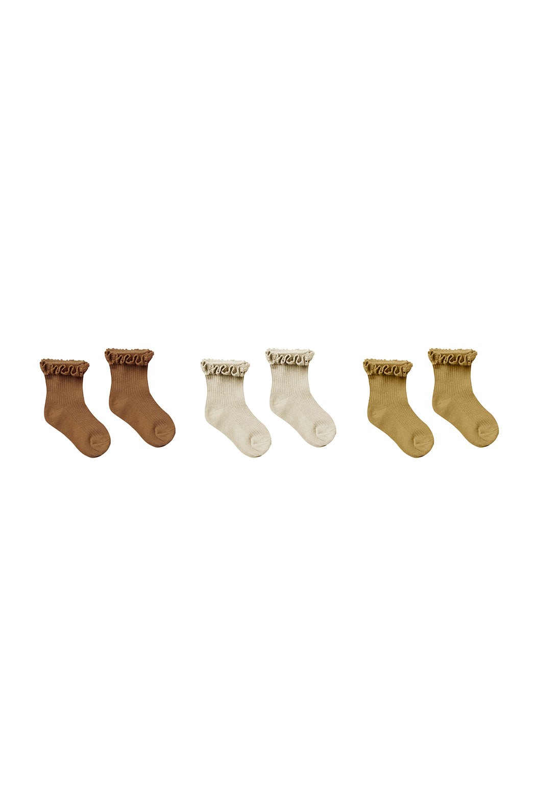 Rylee + Cru Ruffle Socks 3 Pack - Rust/Stone/Gold