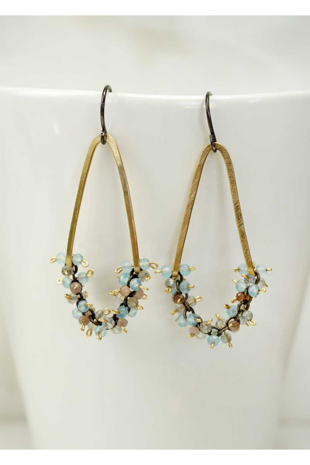 Calliope Hammered Gold Triangle With Chalcedony/Chocolate Moonstone Earrings