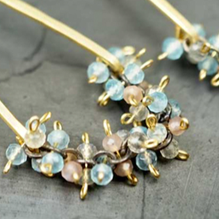 Calliope Hammered Gold Triangle With Chalcedony/Chocolate Moonstone Earrings