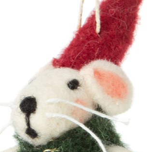 Silver Tree Holiday Mouse In Green Coat Felted Ornament