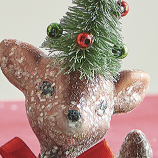 5"  Vintage Deer with Tree Christmas Ornament