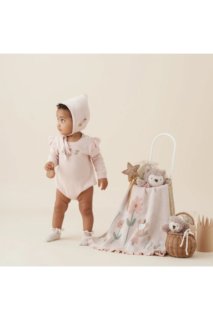Elegant Baby Blush Floral Knit Baby Bonnet