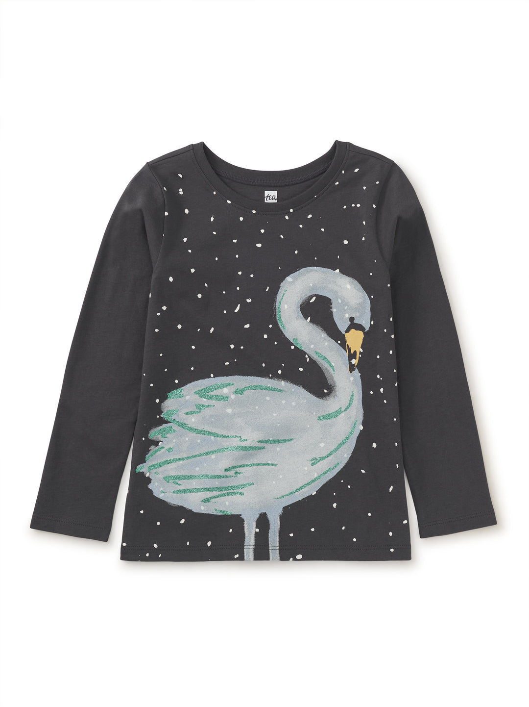 Tea Collection Snowy Swan Glitter Tee - Pepper