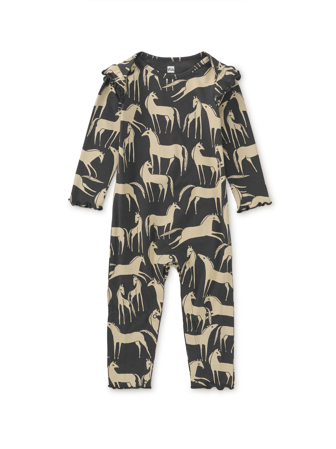 Tea Collection Ruffle Shoulder Baby Romper - Golden Horse