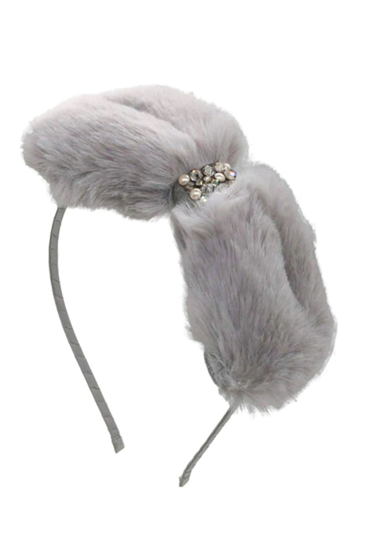 Bari Lynn Crystalized Faux Fur Bow Headband