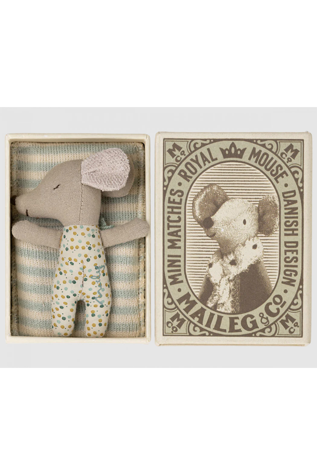 Maileg Sleepy Wakey, Baby Mouse - Blue