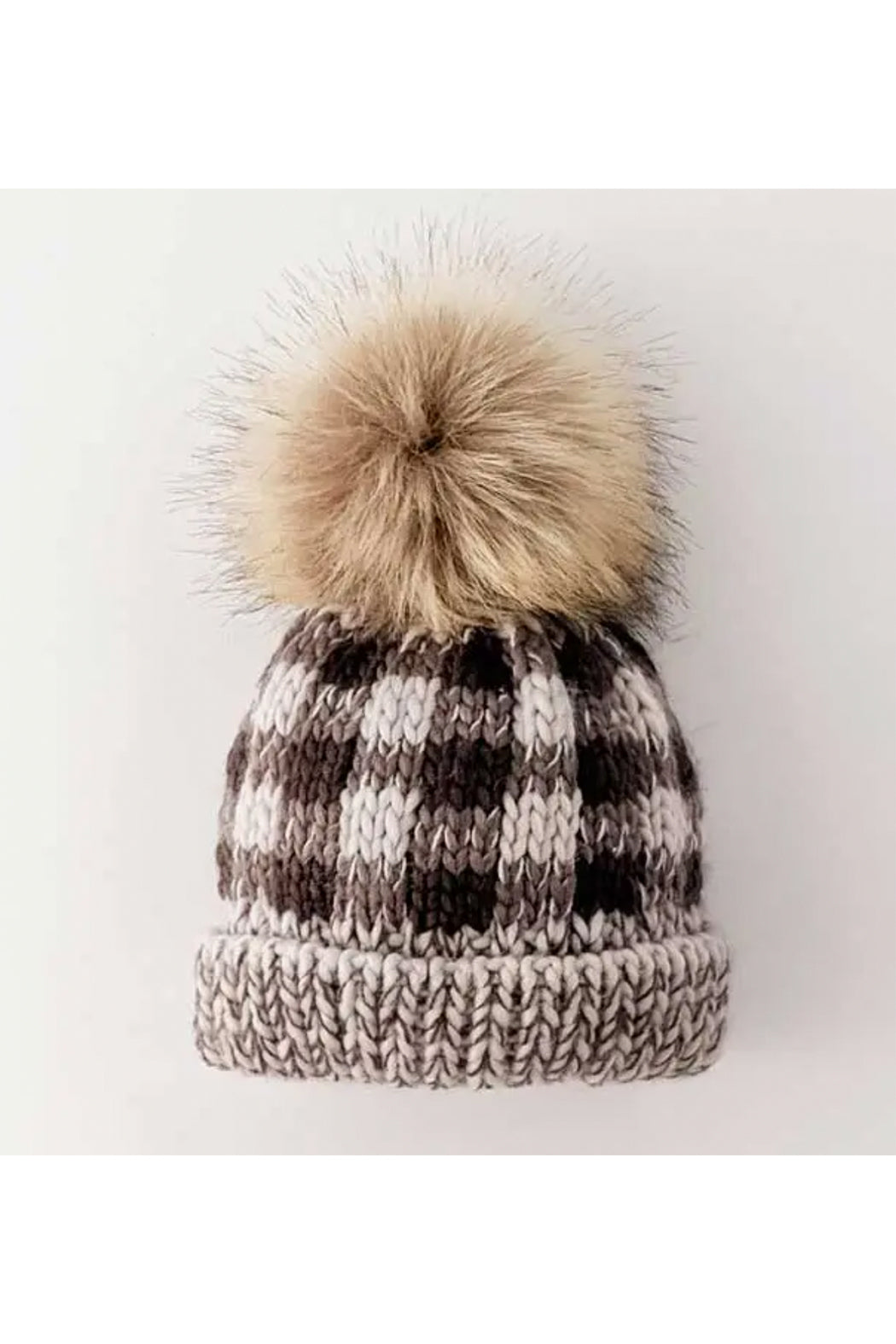 Huggalugs Grey Buffalo Check Pom Pom Beanie Hat