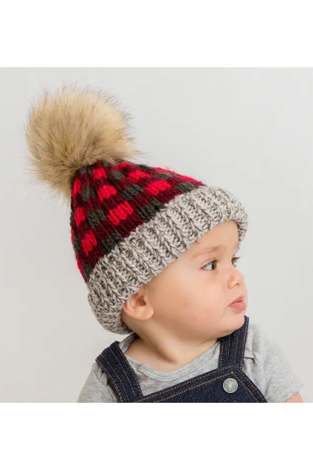 Huggalugs Red Buffalo Check Pom Pom Beanie