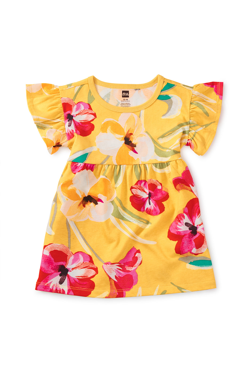 Tea Collection Flutter Sleeve Baby Dress - Painterly Hibiscus
