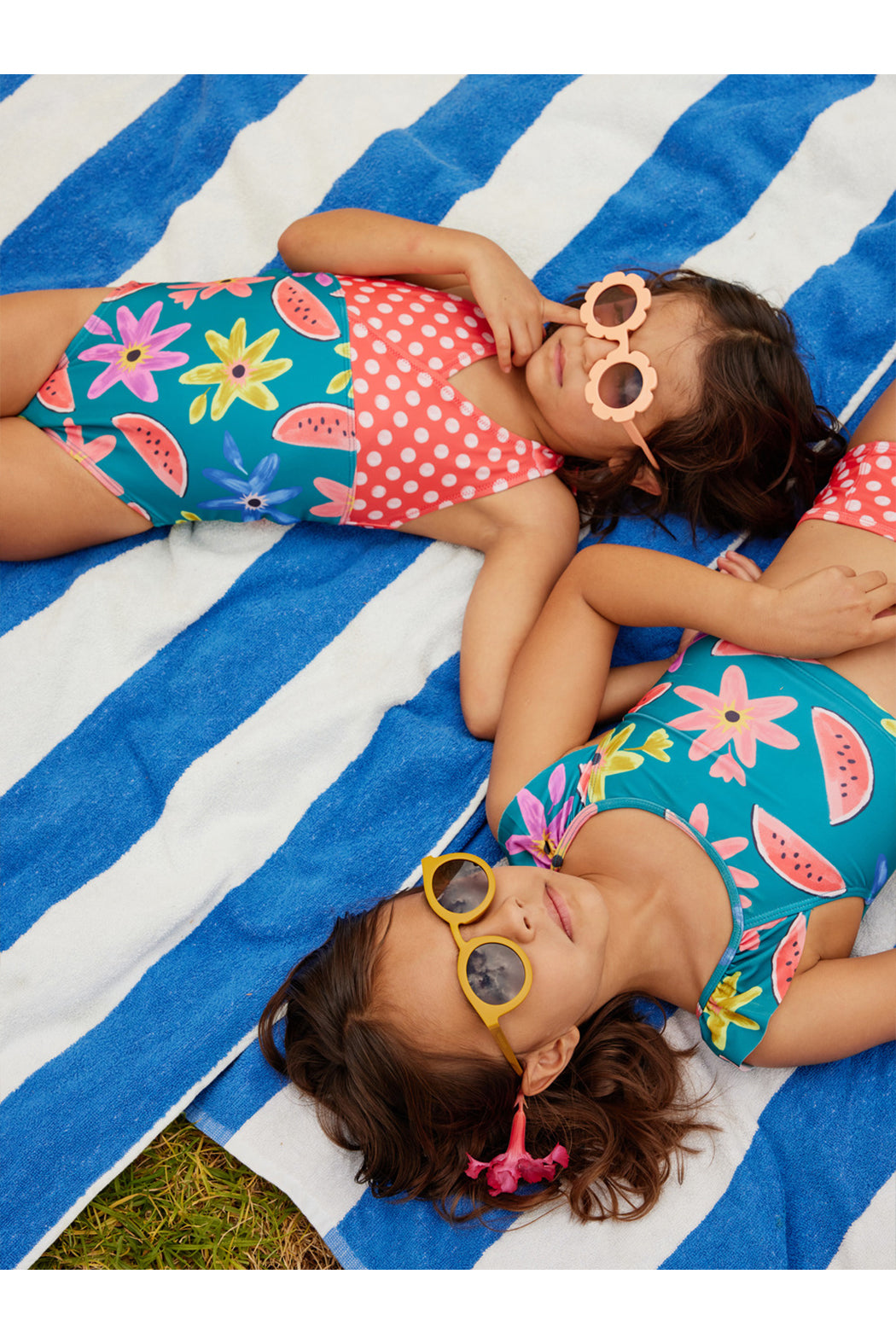 Tea Collection Ruffle Sleeve Tankini Swimsuit - Watermelon Floral/Polka Dot Red