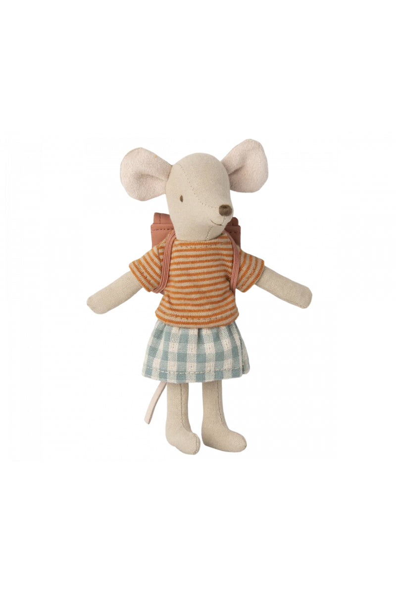 Maileg Tricycle Mouse With Bag, Big Sister - Old Rose