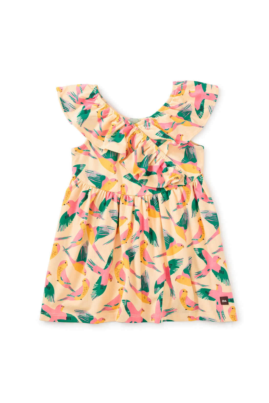Tea Collection Ruffle Neck Baby Dress - Parrot Polka