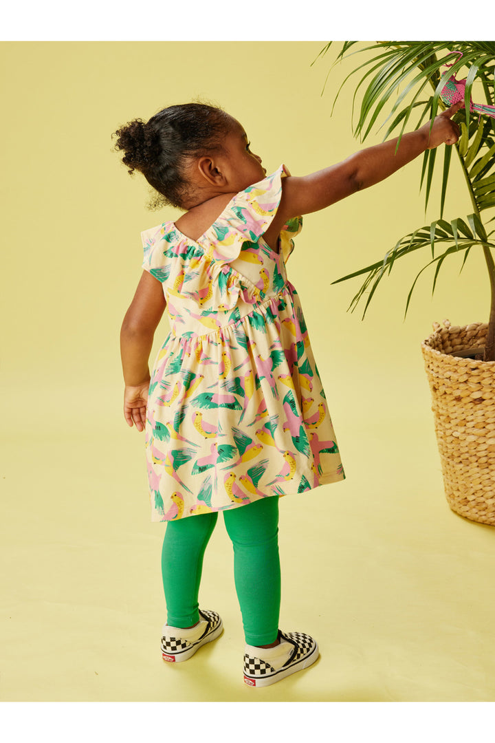 Tea Collection Ruffle Neck Baby Dress - Parrot Polka