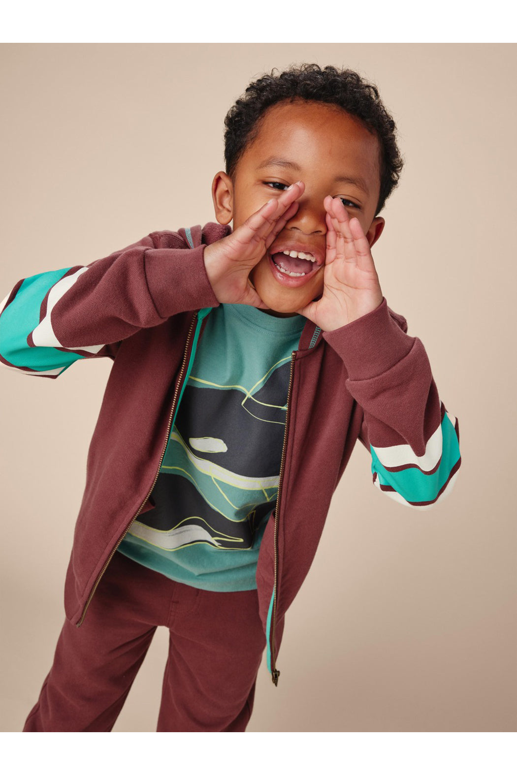 Tea Collection Elbow Stripe Hoodie - Sangria