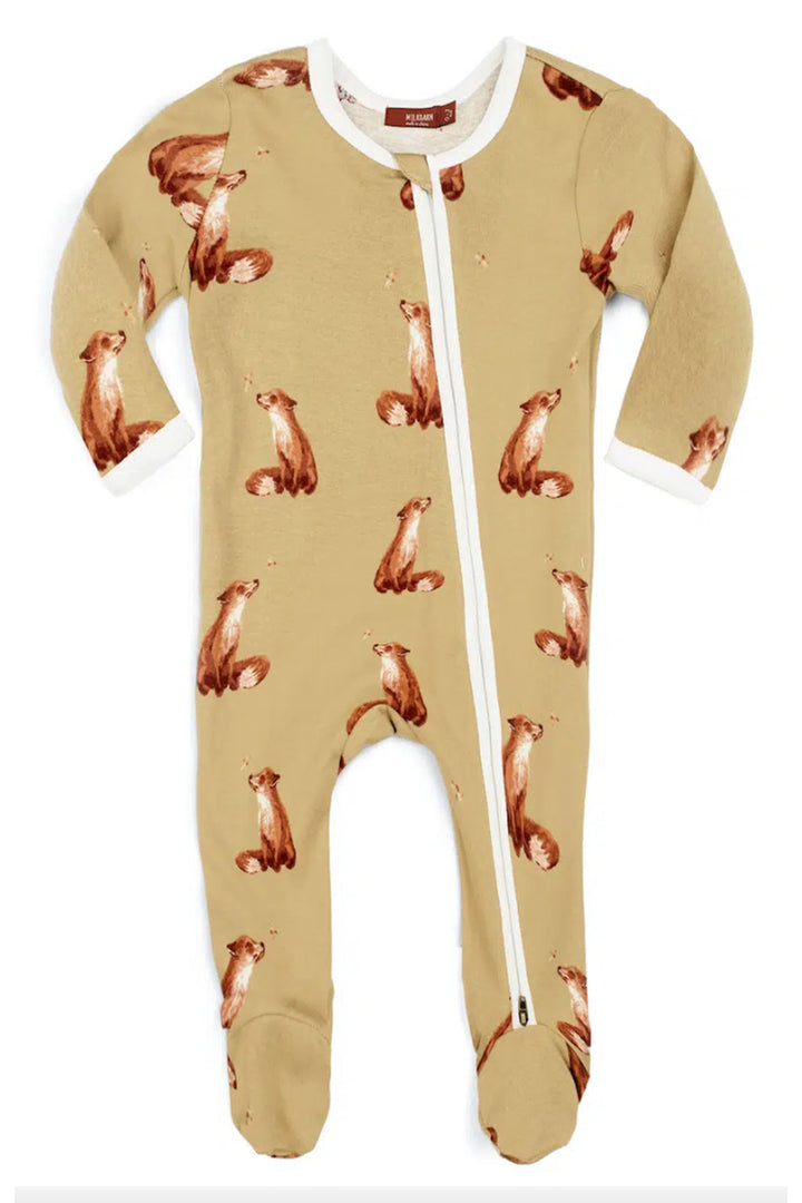 Milkbarn Zipper Footed Romper - Gold Fox