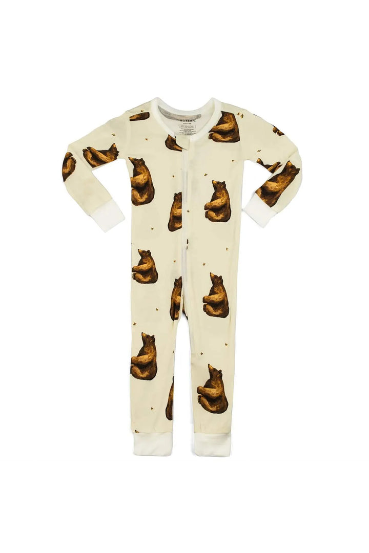 Milkbarn Bamboo Zipper Pajamas - Honey Bear