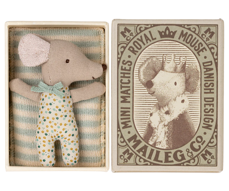 Maileg Sleepy Wakey, Baby Mouse - Blue