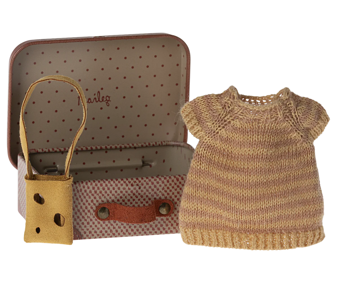 Maileg Knitted Dress & Bag in Suitcase, Mouse - Big Sister