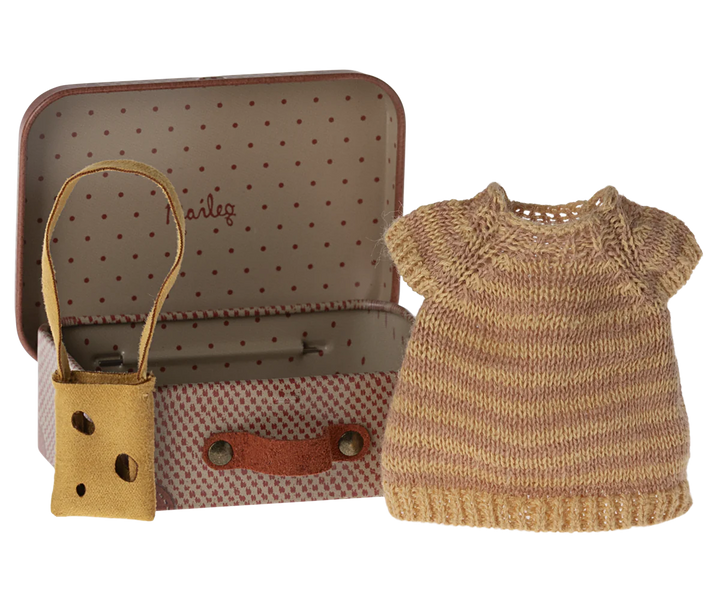 Maileg Knitted Dress & Bag in Suitcase, Mouse - Big Sister