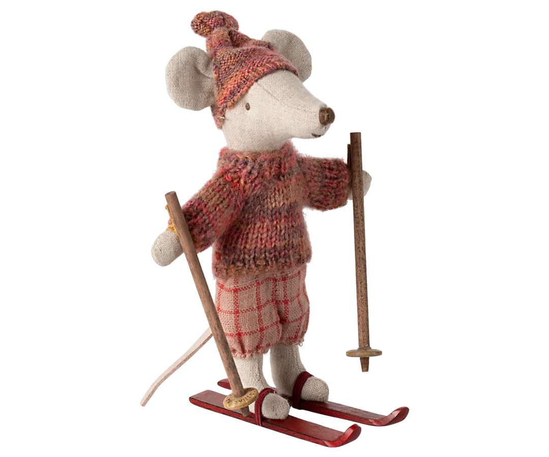 Maileg Winter Mouse With Ski Set Big Sister - Rose