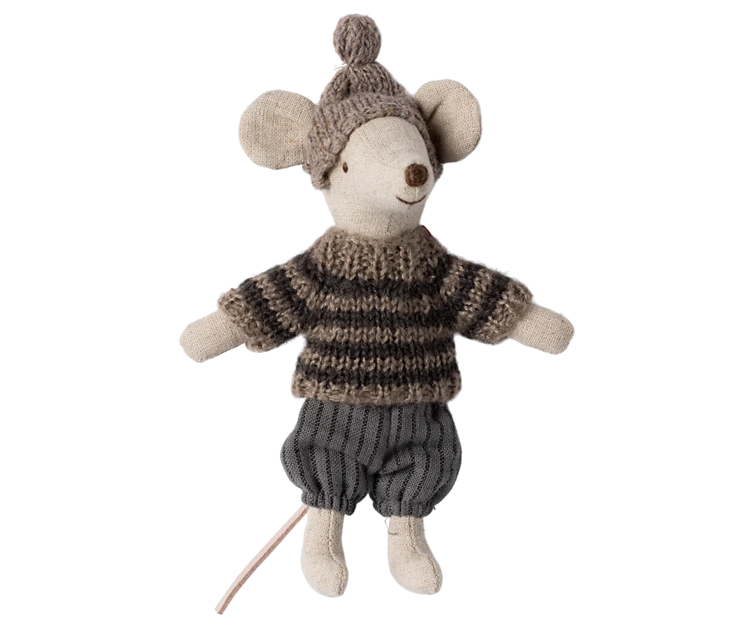 Maileg Winter Mouse With Ski Set Big Brother - Grey