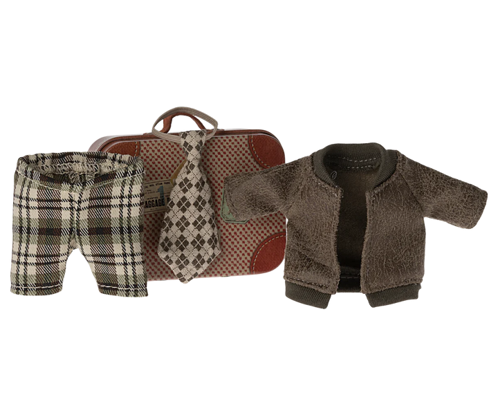 Maileg Jacket, Pants & Tie in Suitcase, Mouse - Grandpa