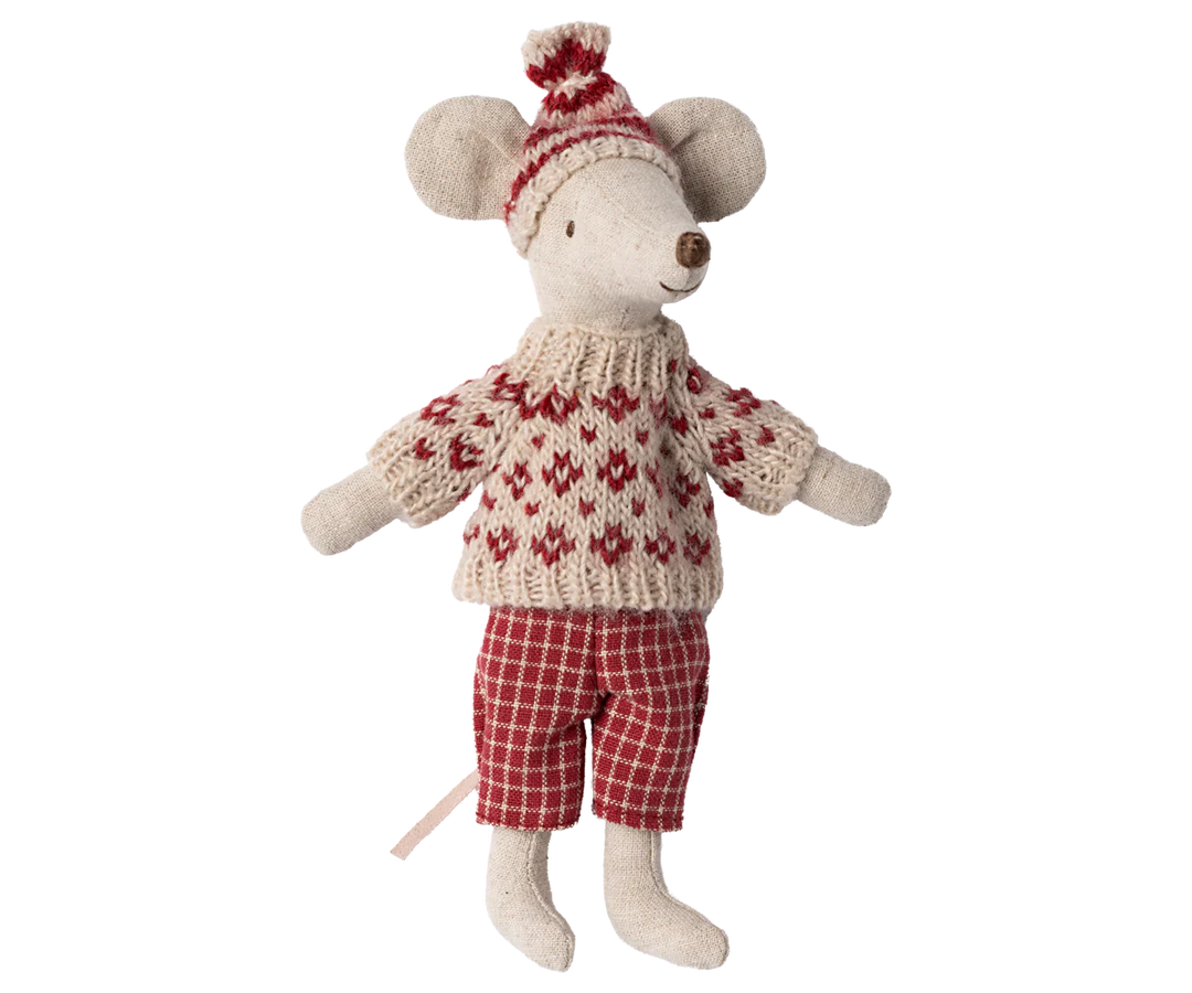 Maileg Winter Mouse With Ski Set Mum -Red