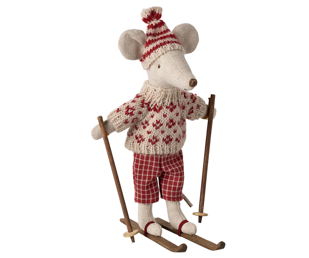 Maileg Winter Mouse With Ski Set Mum -Red