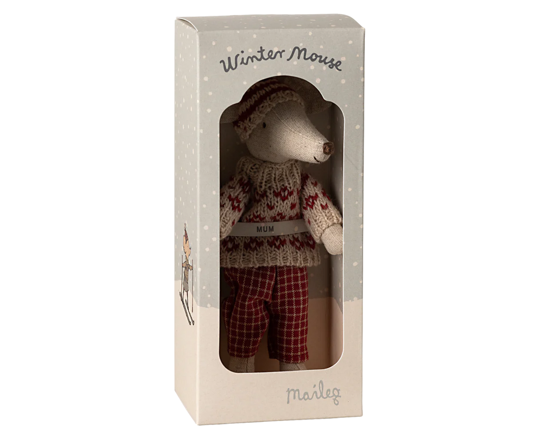 Maileg Winter Mouse With Ski Set Mum -Red