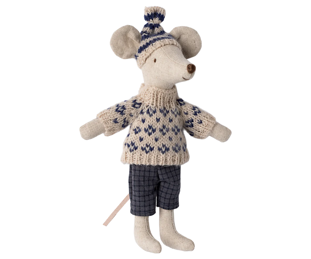 Maileg Winter Mouse With Ski Set Dad - Blue