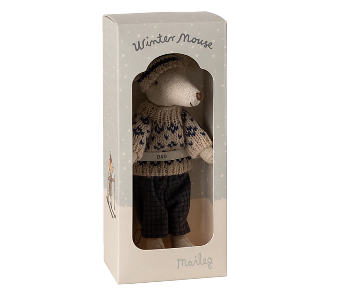 Maileg Winter Mouse With Ski Set Dad - Blue