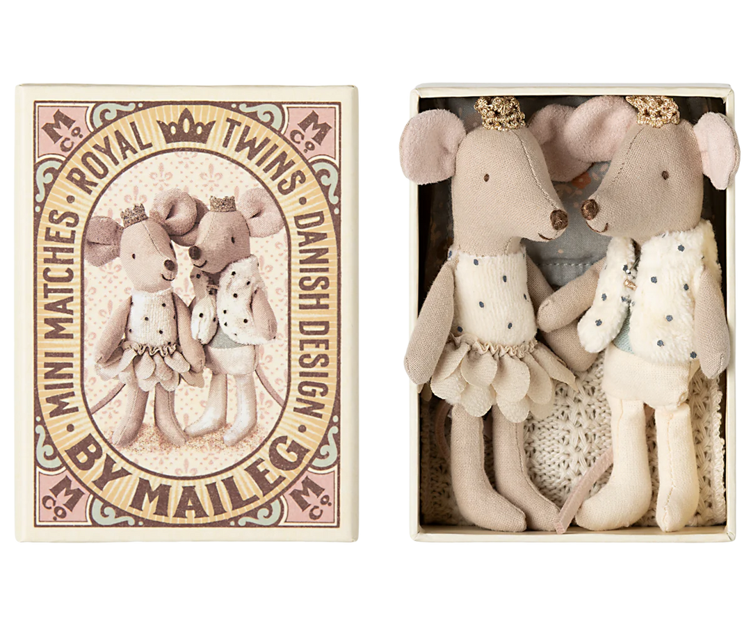Maileg Royal Twin Mice, Little Sister & Brother In Matchbox
