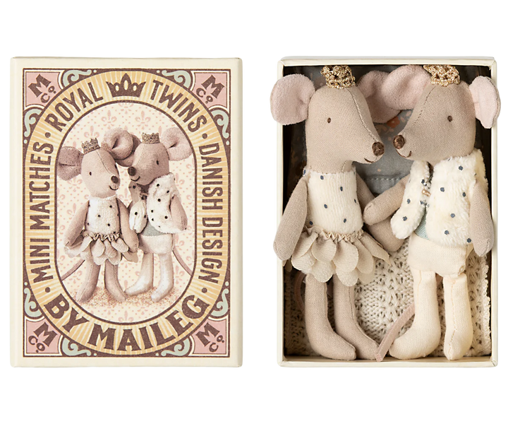 Maileg Royal Twin Mice, Little Sister & Brother In Matchbox