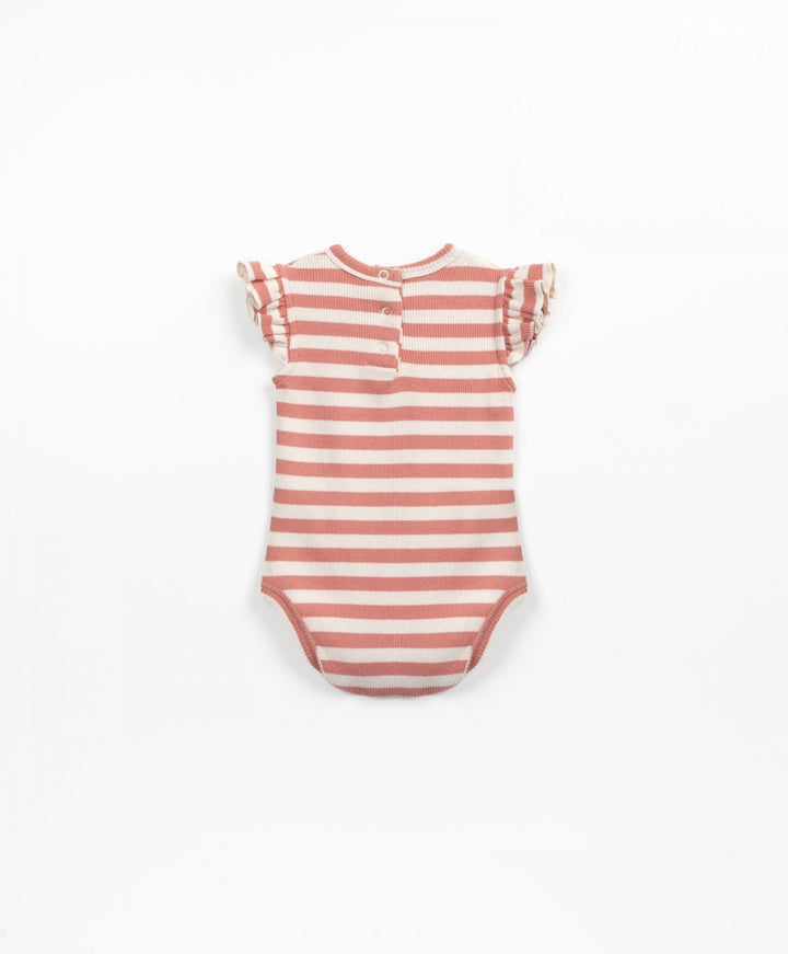 Play Up Organic Cotton Striped Onesie - Coral