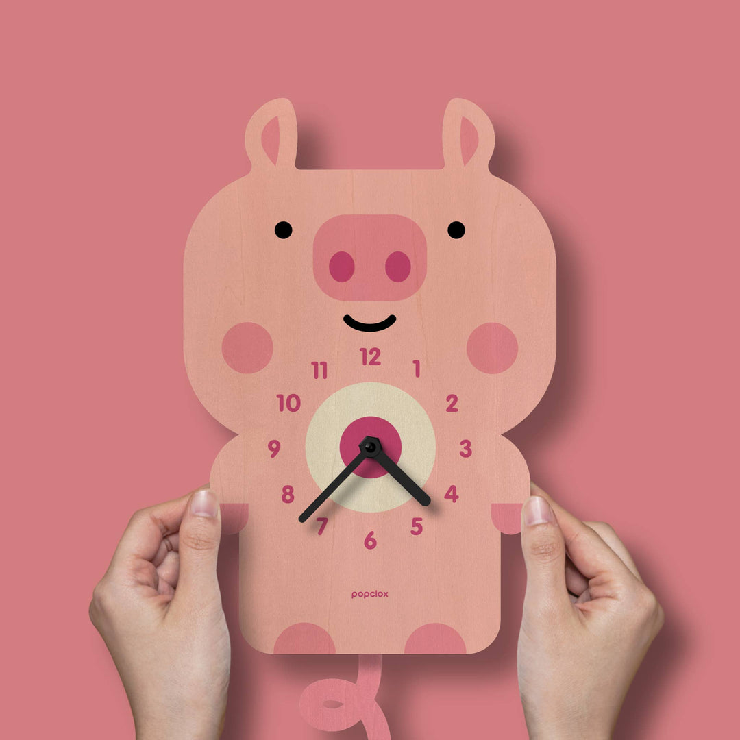 Popclox Pig Pendulum Clock - Wood