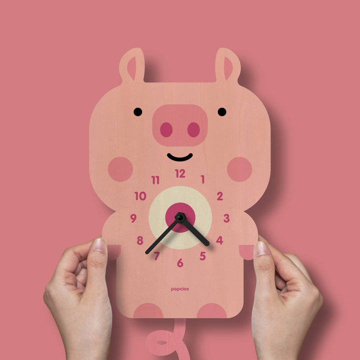 Popclox Pig Pendulum Clock - Wood