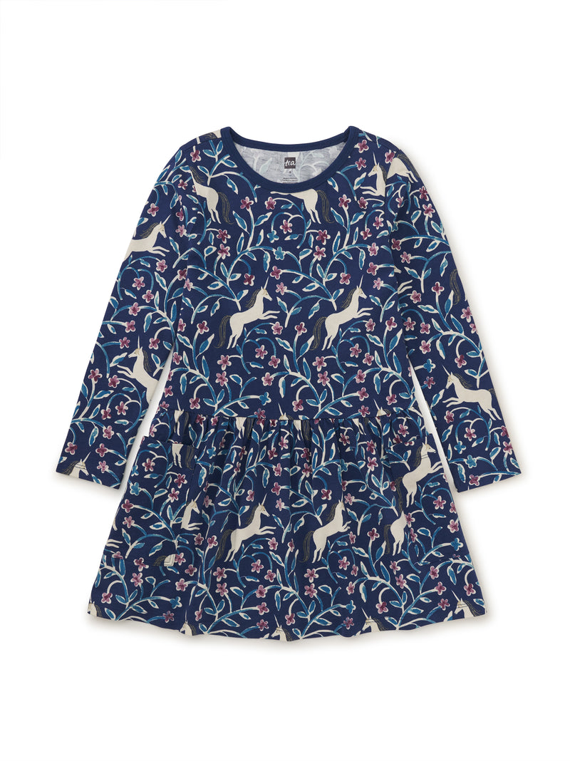 Tea Collection Long Sleeve Pocket Dress - Unicorn Tile