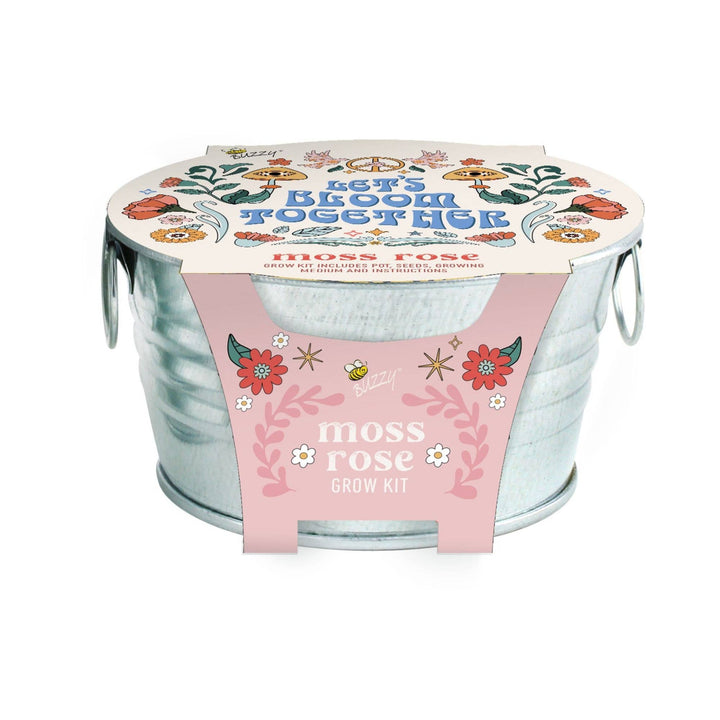 Buzzy Seeds Grow Gifts Mini Galvanized Basin Moss Rose Grow Kit – Indoor Gift